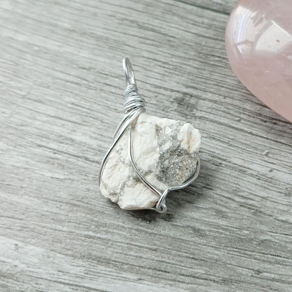 2/$10 Howlite Gemstone Crystal Pendant Wire Wrapped 1"
